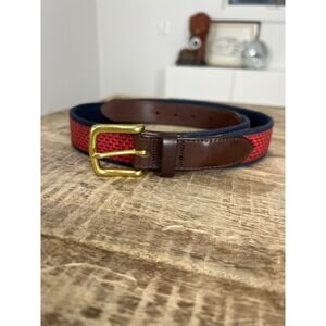 Vineyard Vines Whale Men's Pink Blue Leather Brass Buckle Size 34‎